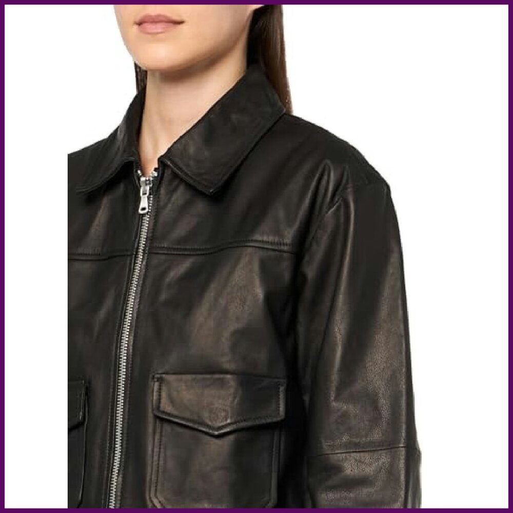 Genuine Leather Jacket with Patch Pockets and Bar… - image 4